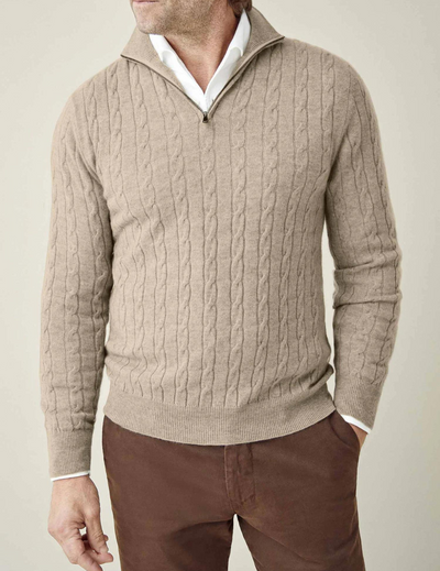 Pull torsadé homme à col zippé