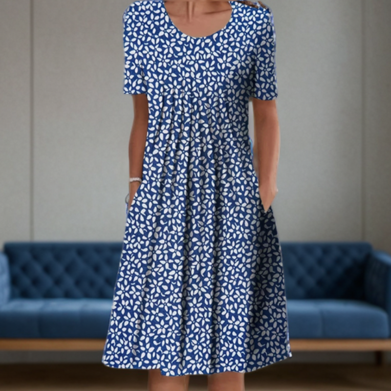 Robe ample femme à col rond, manches trois quarts et motif imprimé