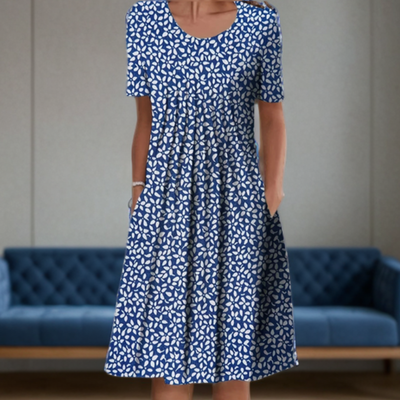 Robe ample femme à col rond, manches trois quarts et motif imprimé