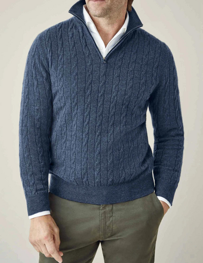 Pull torsadé homme à col zippé