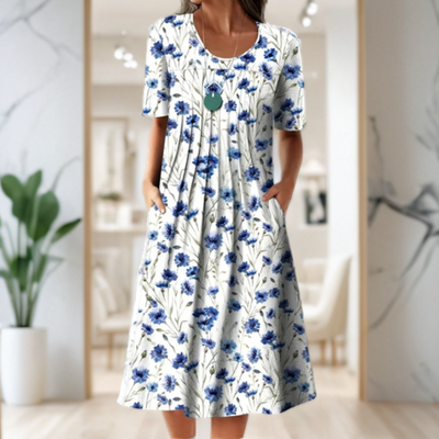 Robe ample femme à col rond, manches trois quarts et motif imprimé