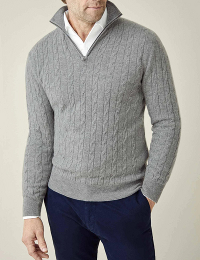 Pull torsadé homme à col zippé