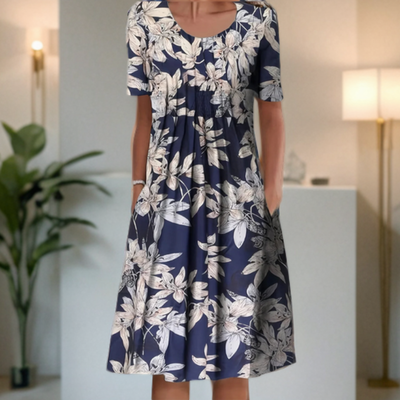 Robe ample femme à col rond, manches trois quarts et motif imprimé
