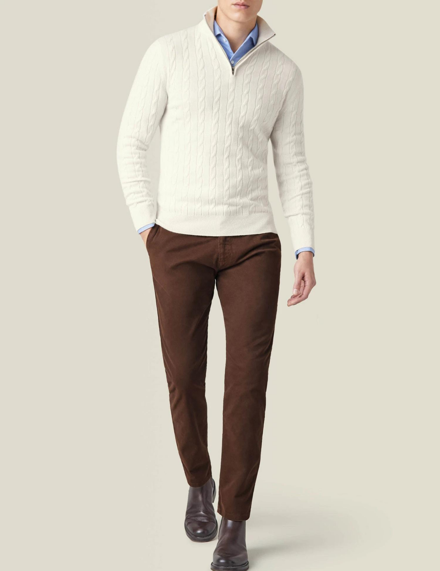 Pull torsadé homme à col zippé