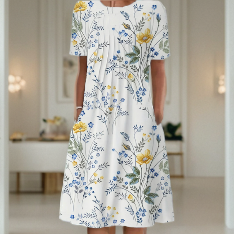 Robe ample femme à col rond, manches trois quarts et motif imprimé