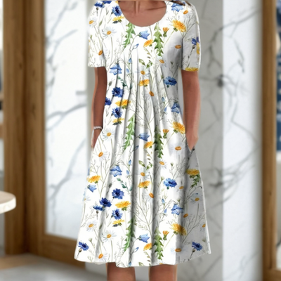 Robe ample femme à col rond, manches trois quarts et motif imprimé