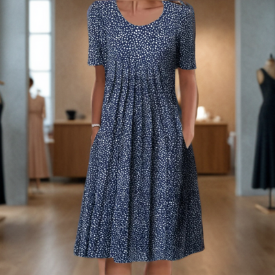 Robe ample femme à col rond, manches trois quarts et motif imprimé