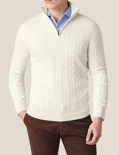 Pull torsadé homme à col zippé