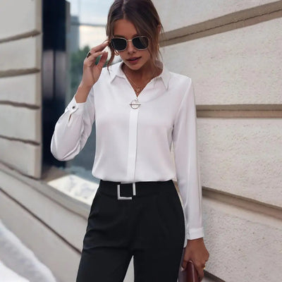 Blouse fluide femme coupe ample col chemise et manches longues