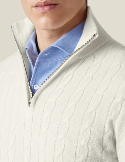 Pull torsadé homme à col zippé
