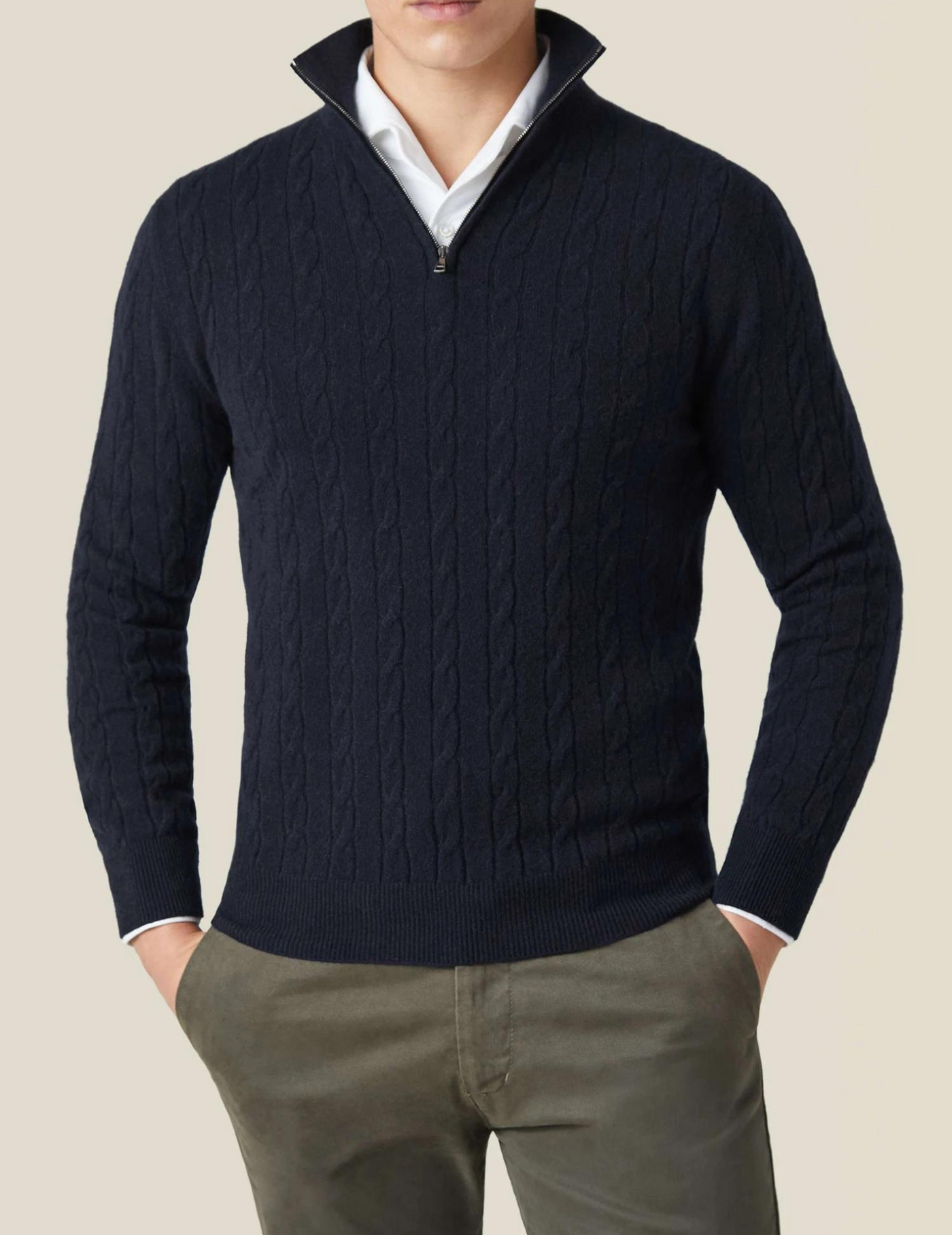 Pull torsadé homme à col zippé