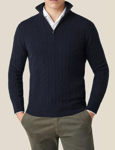 Pull torsadé homme à col zippé