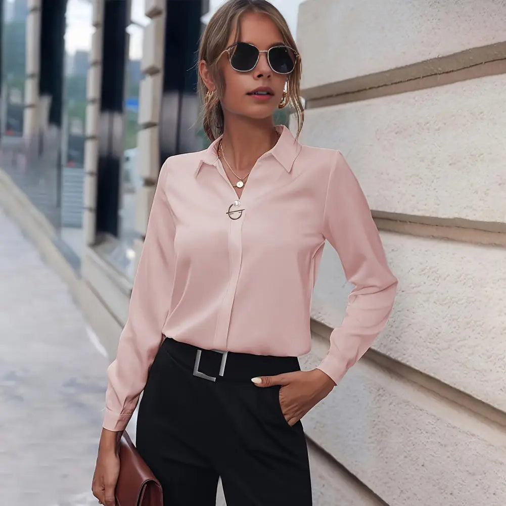Blouse fluide femme coupe ample col chemise et manches longues