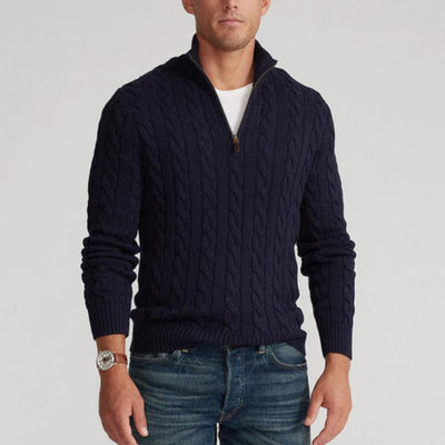 Pull demi-zip en coton à col montant