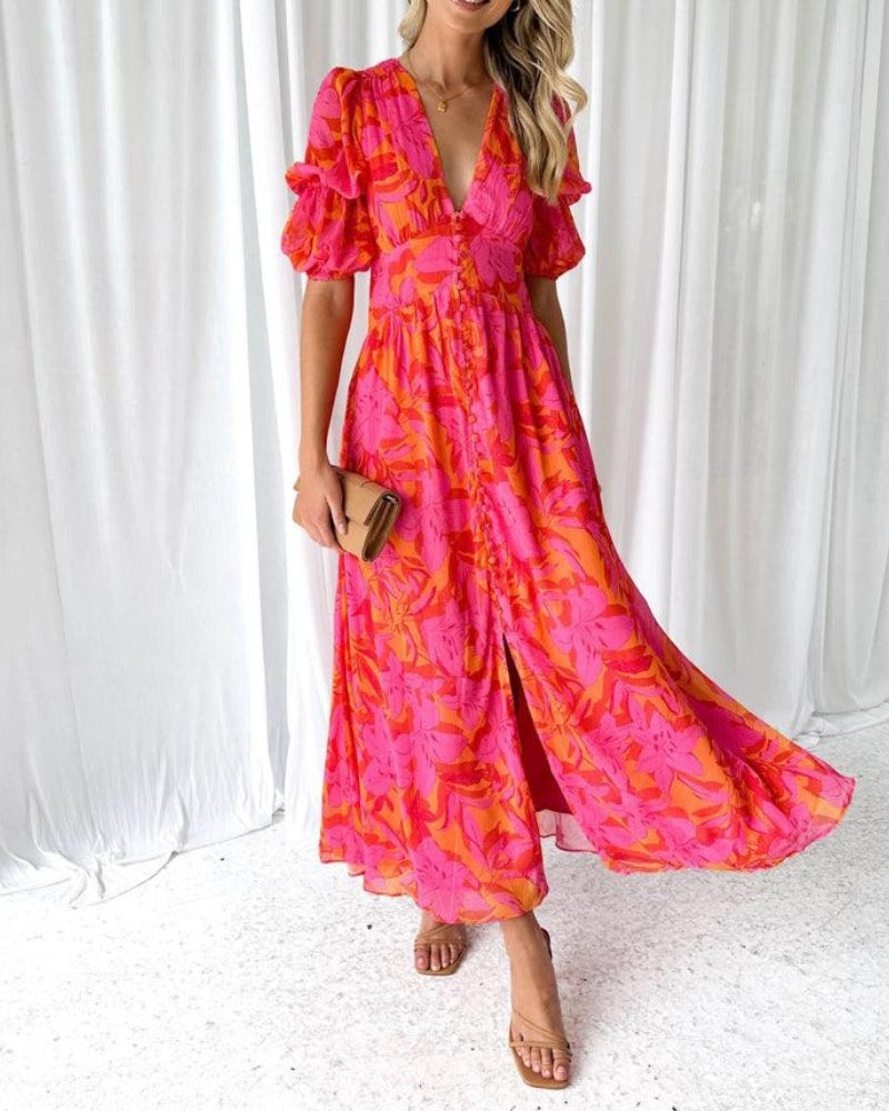 DERANA | Robe longue en Rose Rouge