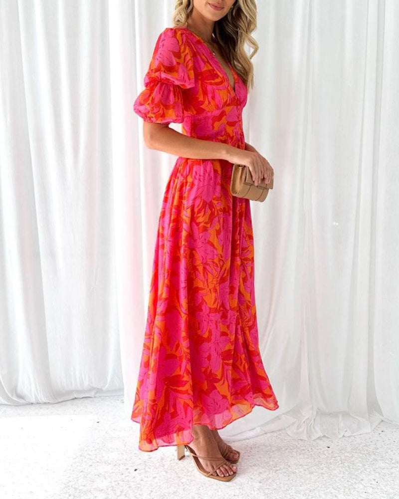 DERANA | Robe longue en Rose Rouge