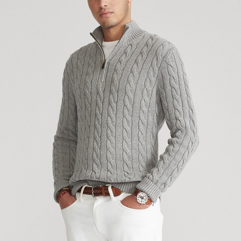 Pull demi-zip en coton à col montant