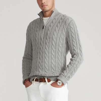Pull demi-zip en coton à col montant
