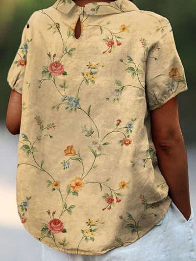 Karla - Chemise pour femmes en coton et lin avec imprimé floral rétro