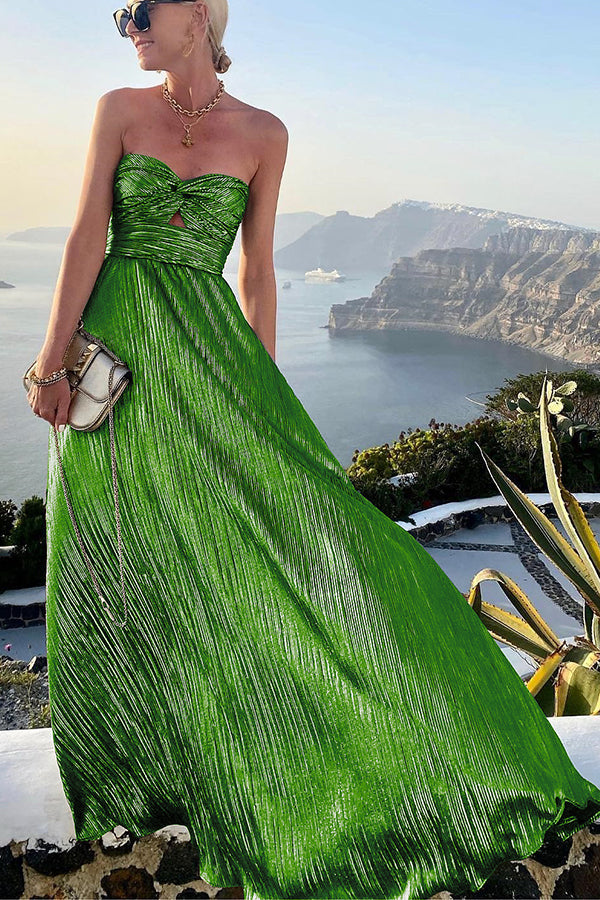 Robe de soirée femme bustier – Coupe évasée – Finition plissée métallique