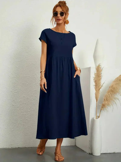 Robe longue femme – Coupe décontractée avec manches courtes et tissu fluide respirant
