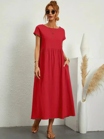 Robe longue femme – Coupe décontractée avec manches courtes et tissu fluide respirant