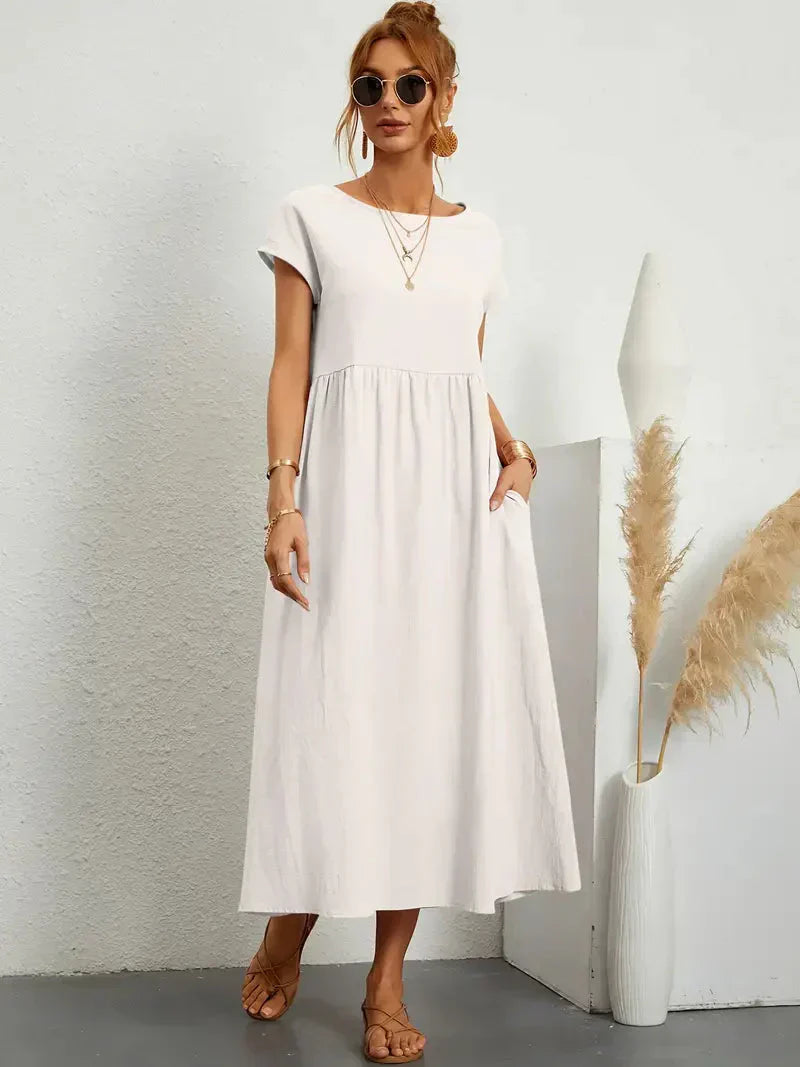 Robe longue femme – Coupe décontractée avec manches courtes et tissu fluide respirant