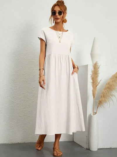 Robe longue femme – Coupe décontractée avec manches courtes et tissu fluide respirant