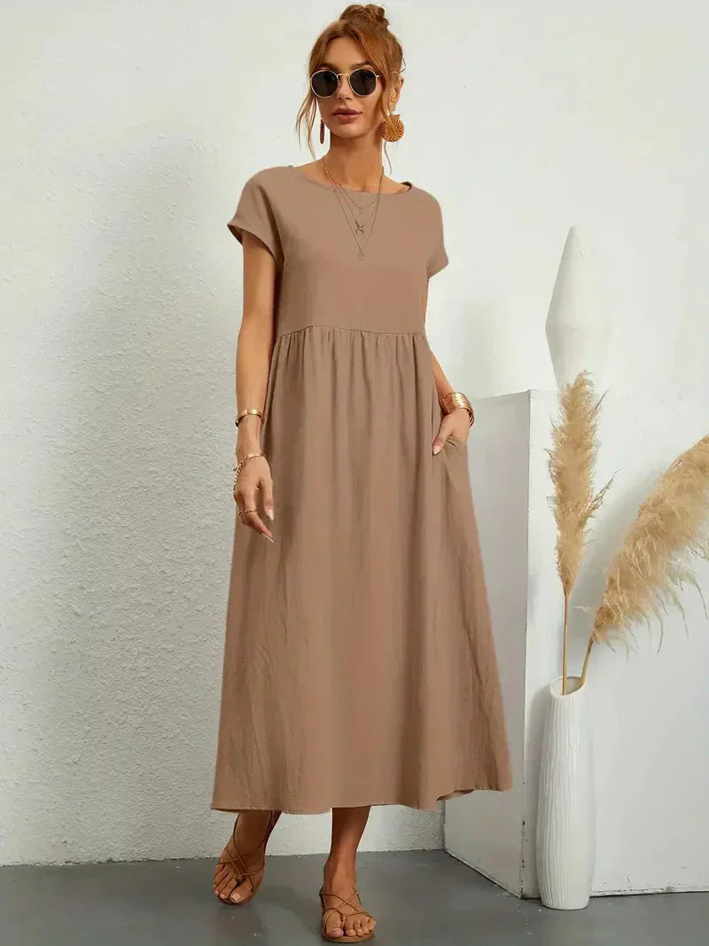 Robe longue femme – Coupe décontractée avec manches courtes et tissu fluide respirant