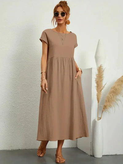 Robe longue femme – Coupe décontractée avec manches courtes et tissu fluide respirant