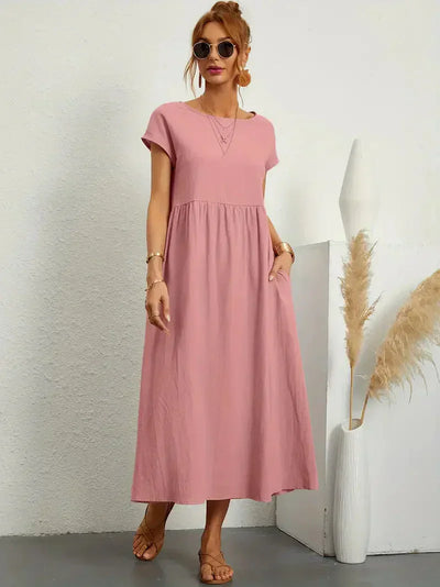Robe longue femme – Coupe décontractée avec manches courtes et tissu fluide respirant