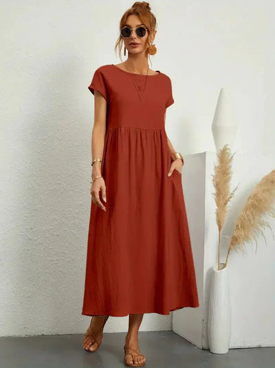 Robe longue femme – Coupe décontractée avec manches courtes et tissu fluide respirant