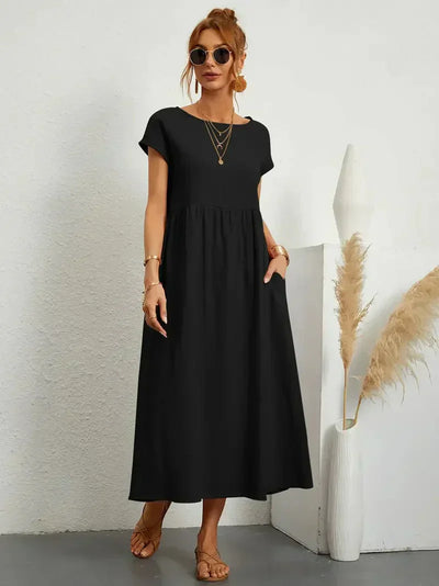 Robe longue femme – Coupe décontractée avec manches courtes et tissu fluide respirant
