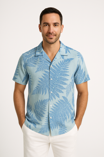 Chemise pour homme à manches courtes – Coupe décontractée – Tissu léger et respirant – Motif feuillage