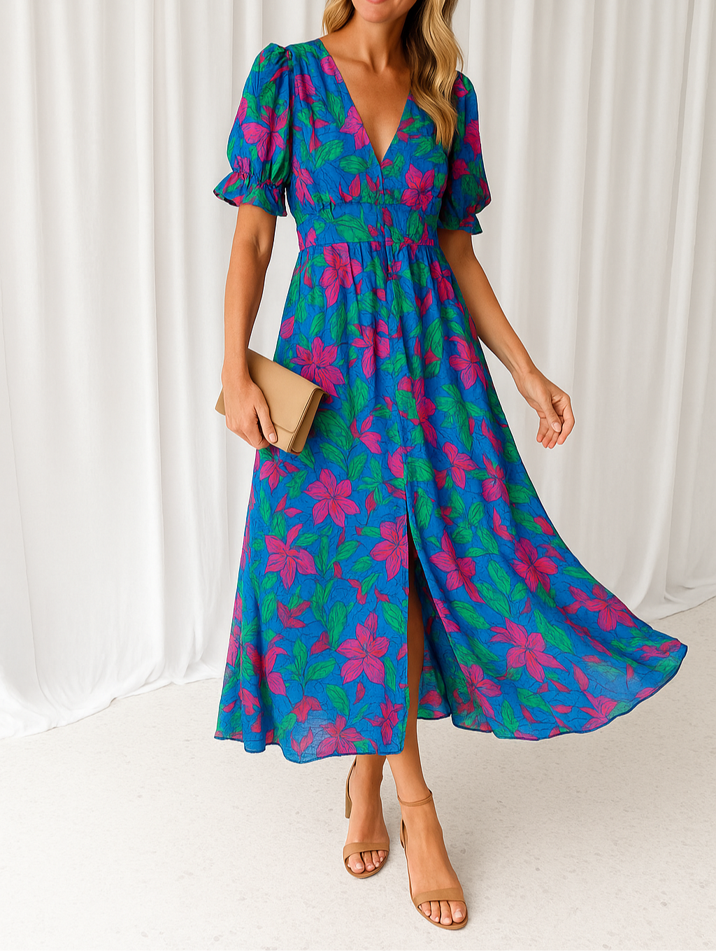 DERANA | Robe longue en Rose Rouge