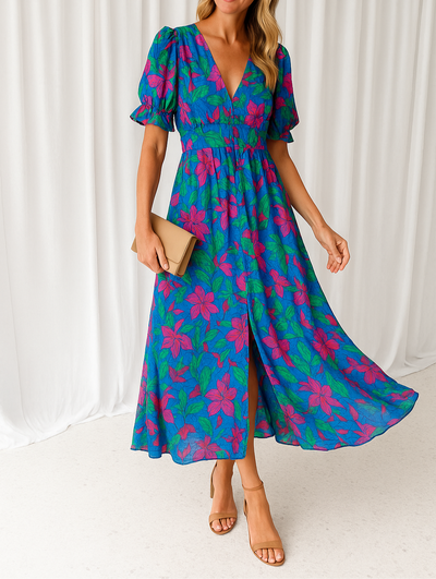 DERANA | Robe longue en Rose Rouge