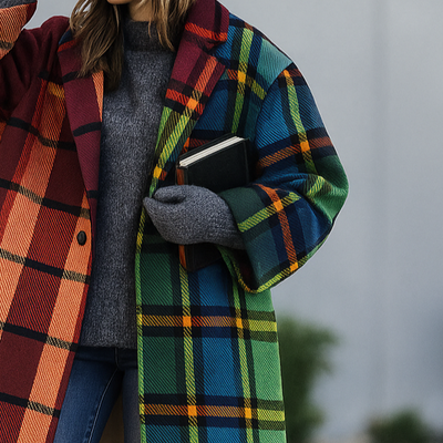 Manteau long oversize à carreaux femme