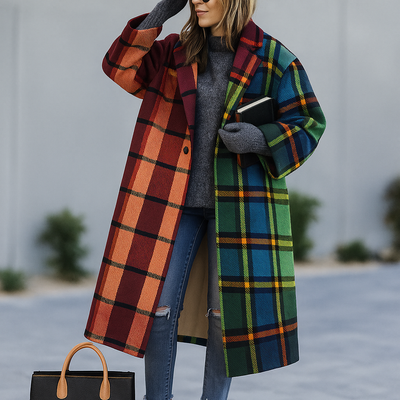 Manteau long oversize à carreaux femme