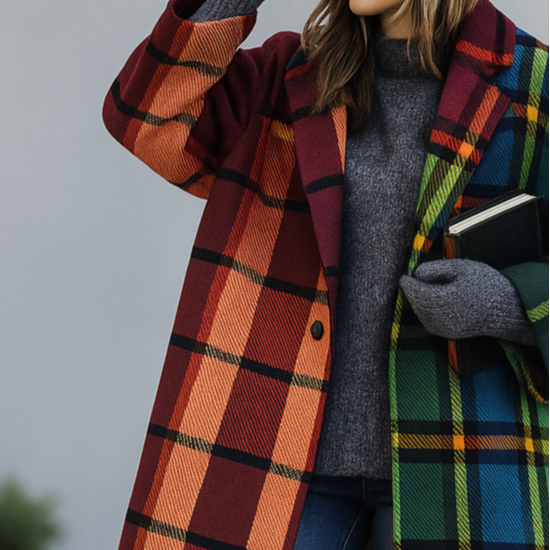 Manteau long oversize à carreaux femme