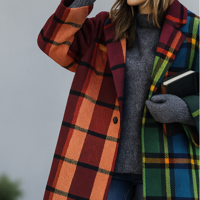Manteau long oversize à carreaux femme