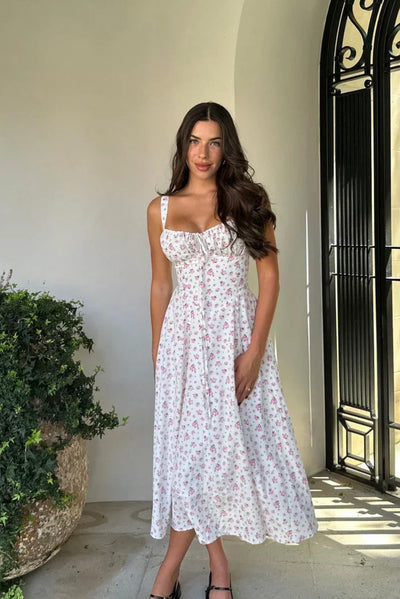 Robe Corset Midi Femme Orla – Décolleté Cœur – Imprimé Fleuri – Silhouette Structurée Élégante
