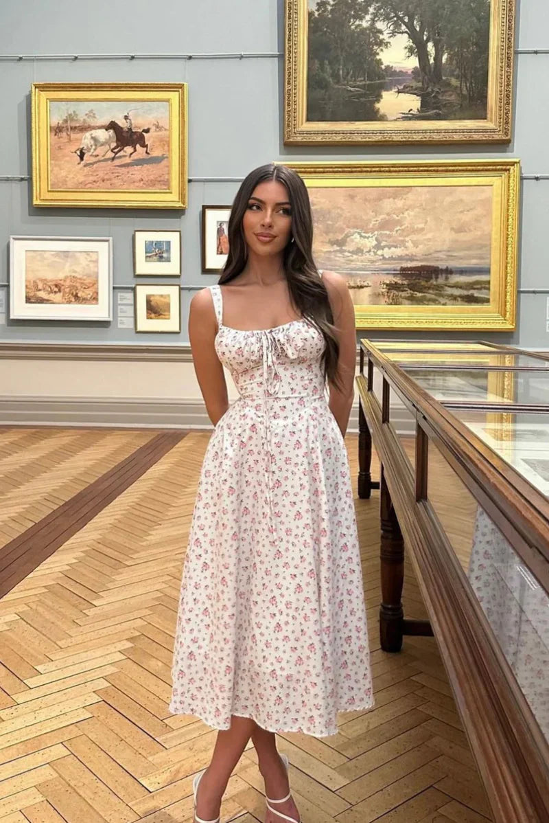 Robe Corset Midi Femme Orla – Décolleté Cœur – Imprimé Fleuri – Silhouette Structurée Élégante