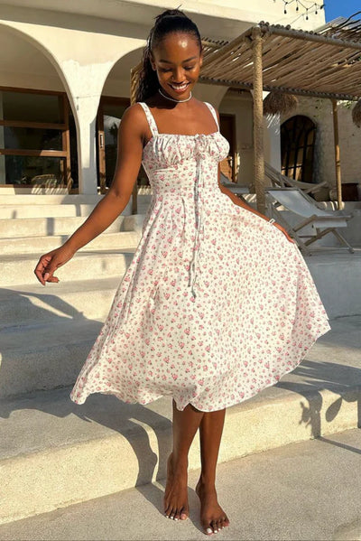 Robe Corset Midi Femme Orla – Décolleté Cœur – Imprimé Fleuri – Silhouette Structurée Élégante