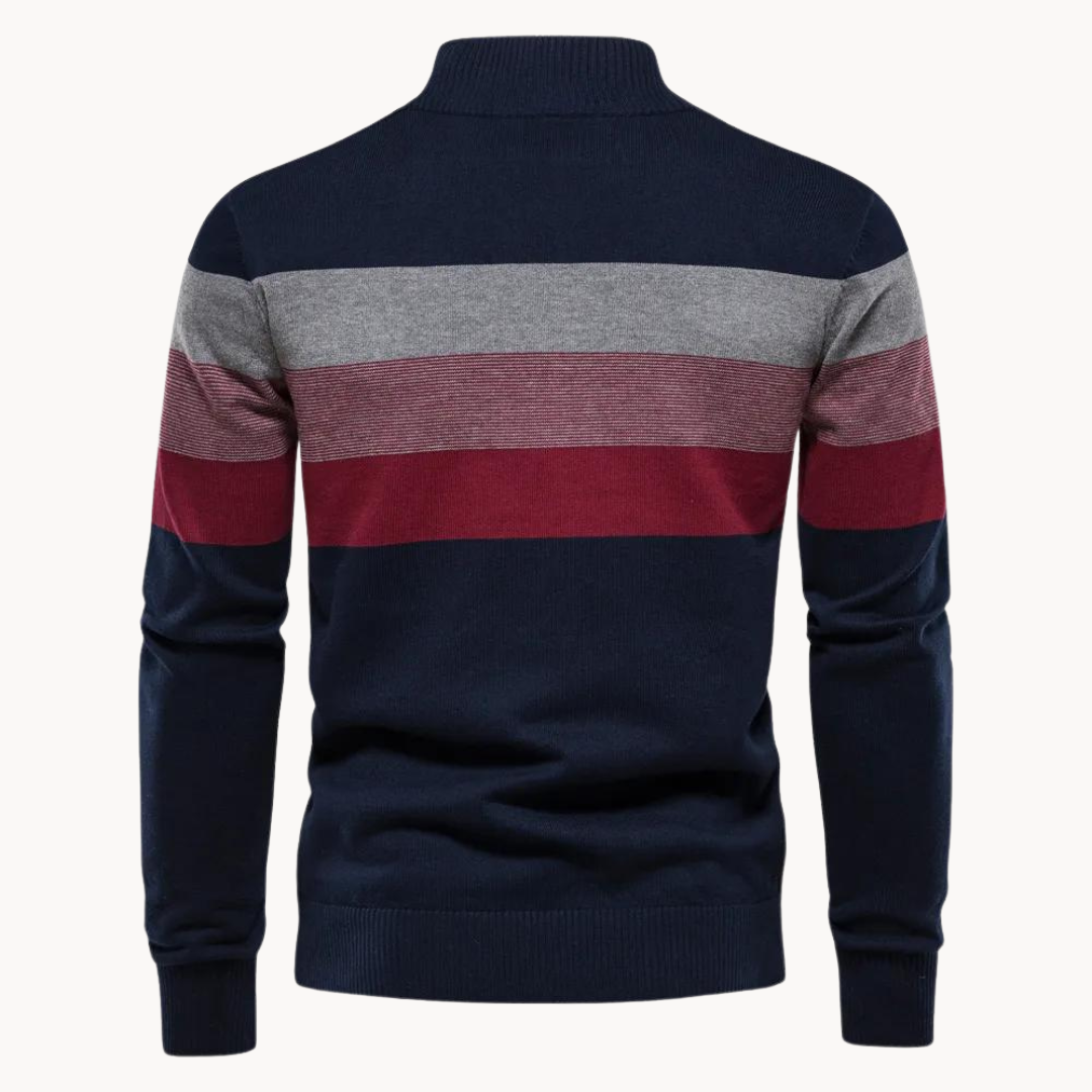 Pull homme à col zippé quart, maille coton mélangé