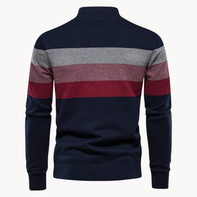 Pull homme à col zippé quart, maille coton mélangé