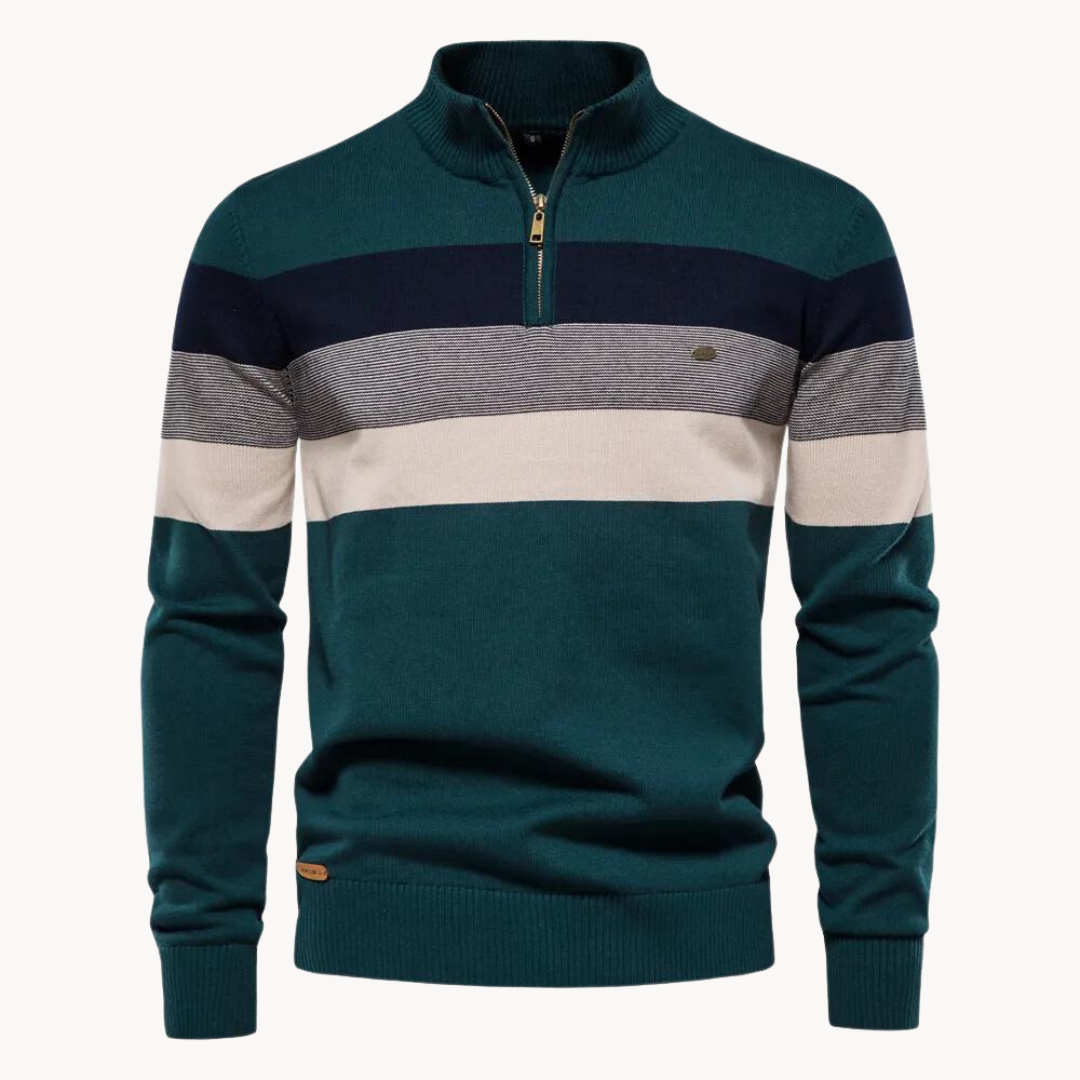 Pull homme à col zippé quart, maille coton mélangé