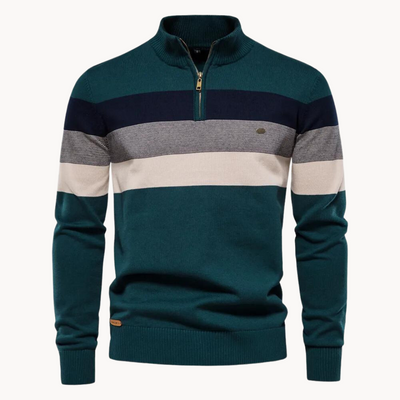 Pull homme à col zippé quart, maille coton mélangé