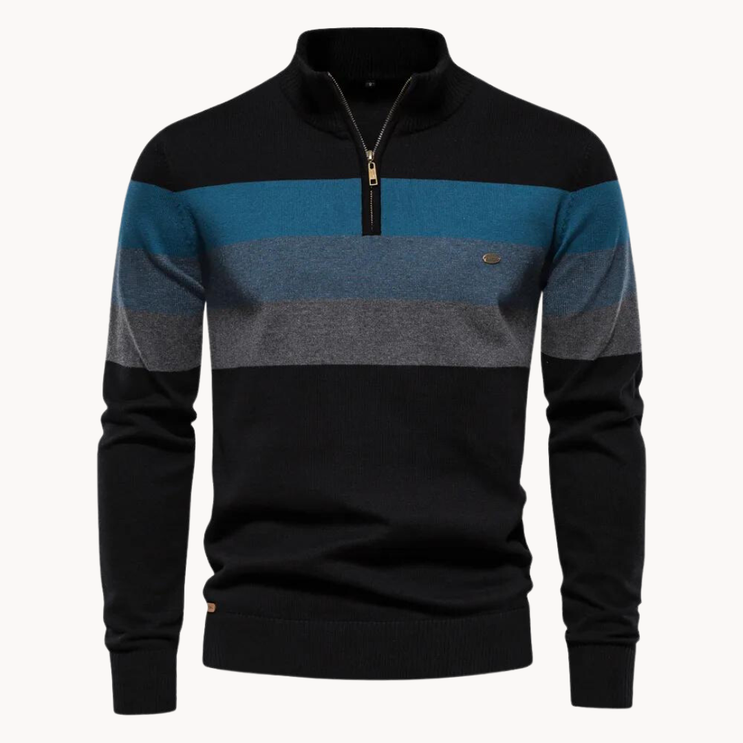 Pull homme à col zippé quart, maille coton mélangé