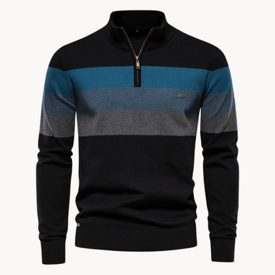 Pull homme à col zippé quart, maille coton mélangé