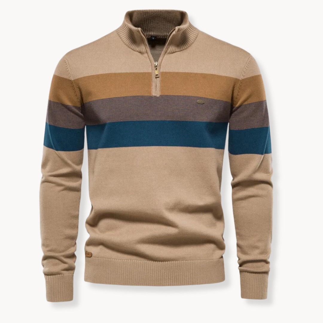 Pull homme à col zippé quart, maille coton mélangé